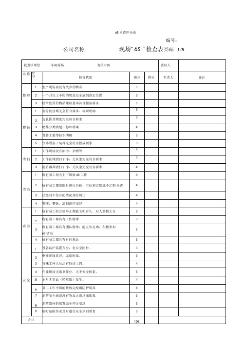 6S检查表标准模板