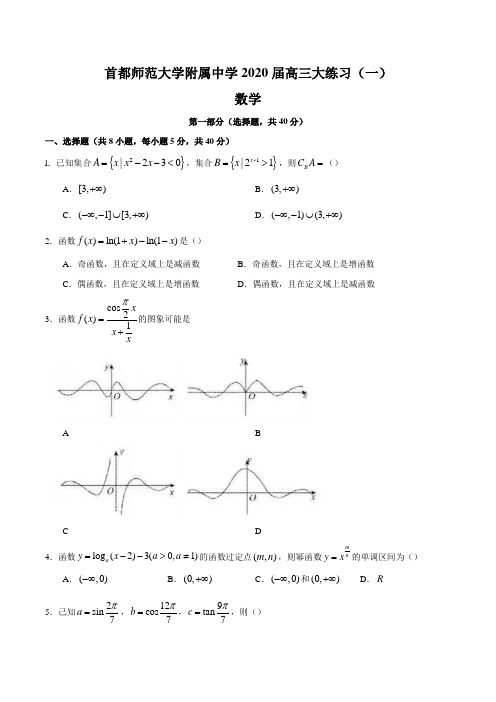 北京市首都师范大学附属中学2020届高三数学大练习(一) 