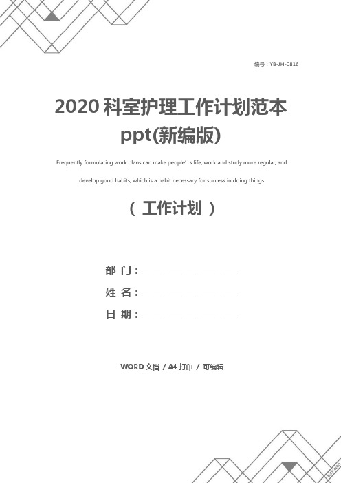 2020科室护理工作计划范本ppt(新编版)