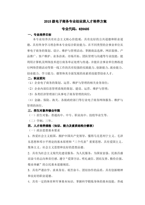2013年电子商务专业创业班人才培养方案