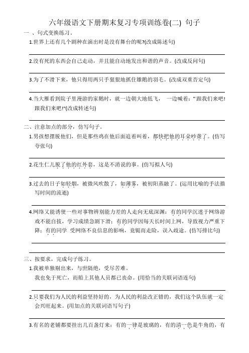 六年级语文下册期末复习专项训练卷句子