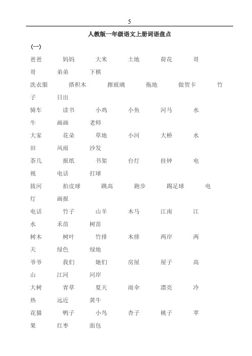 【精品文档】人教版一年级语文上册词语盘点免费