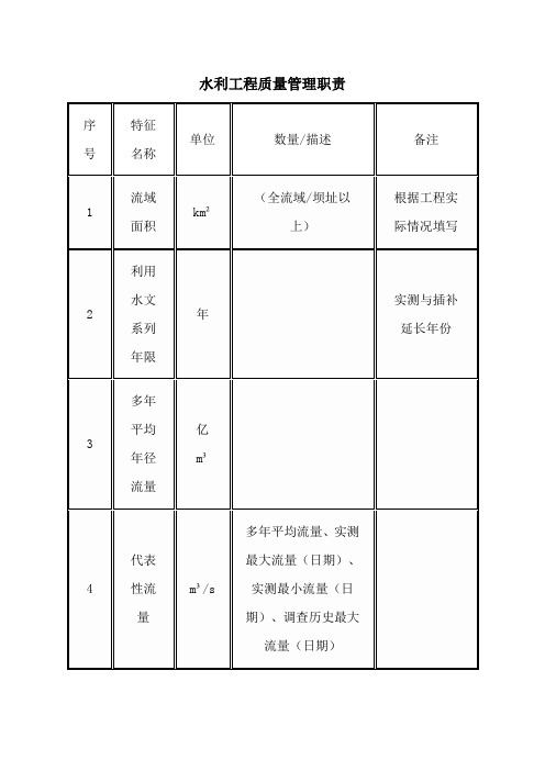 水利工程特征表