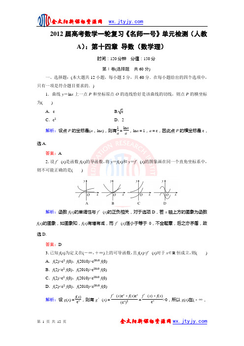 2012届高考数学一轮复习《名师一号》单元检测(人教A)：第十四章_导数(数学理)