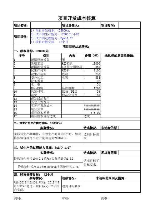 项目开发成本核算表