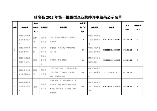 晴隆2018年第一批微型企业扶持评审结果公示名单