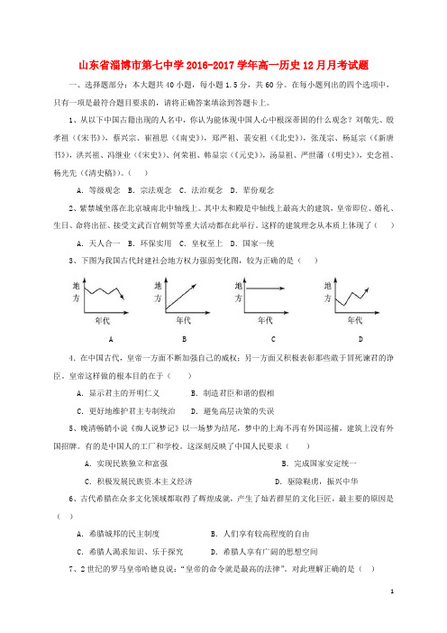 山东省淄博市第七中学高一历史12月月考试题