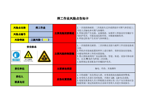 作业风险点告知卡汇编(焊工、叉车、起重、打磨、机修、喷漆、浸漆、电镀、喷砂、配电室、空压机等)
