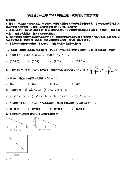 福建省泉州三中2025届高三第一次模拟考试数学试卷含解析