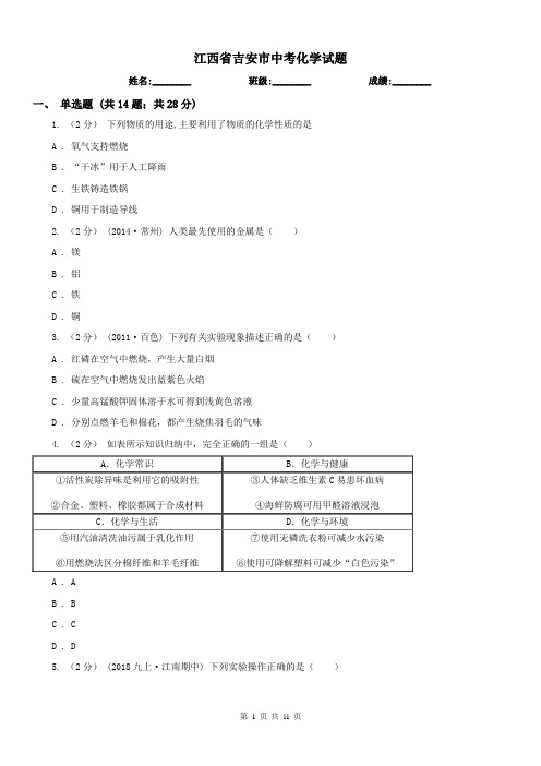 江西省吉安市中考化学试题