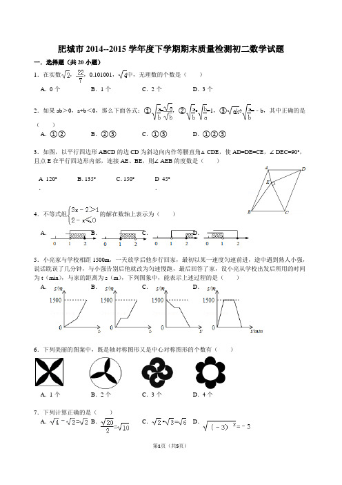 肥城市2014--2015学年度下学期期末质量检测初二数学试题1