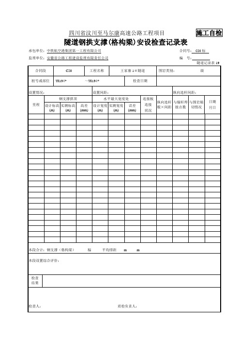 钢拱支撑(格构梁)构件加工检查记录表