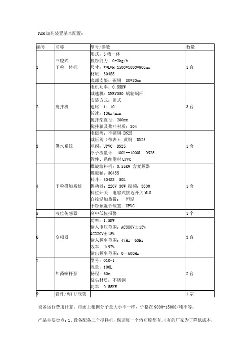 PAM加药装置基本配置