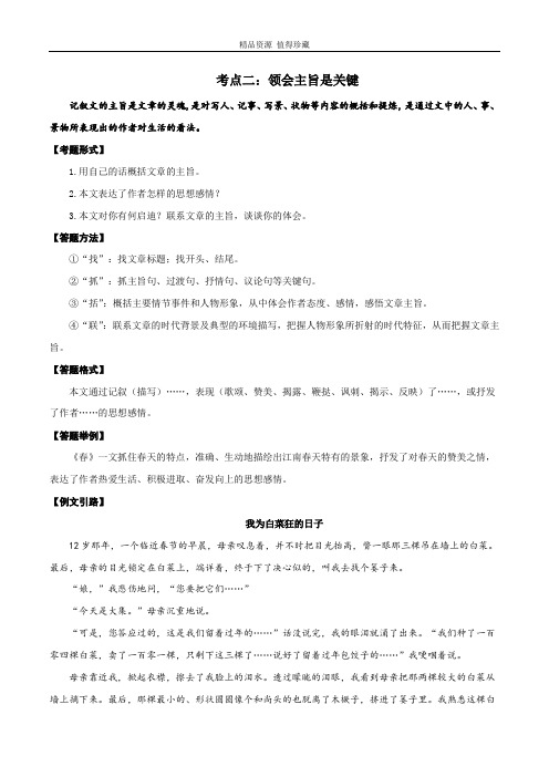 考点02 领会主旨是关键(解析版)-初中记叙文阅读指导与训练