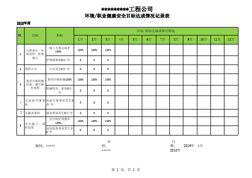 2019年环境职业健康安全目标指标达成情况统计表