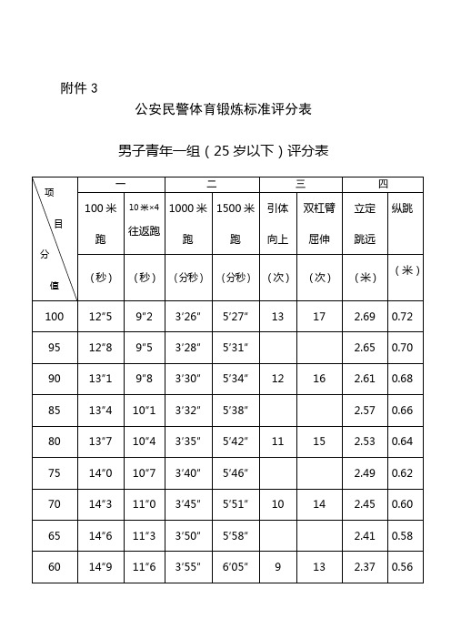 公安民警体育锻炼标准评分表