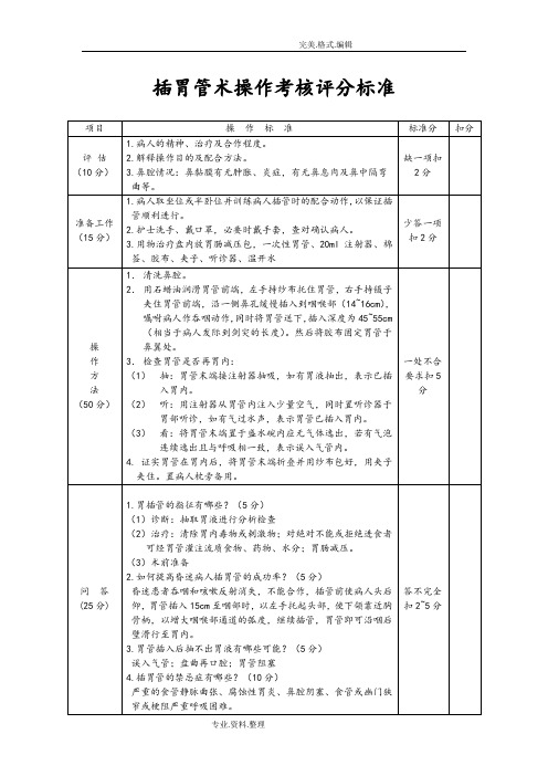 插胃管术操作考核评分标准