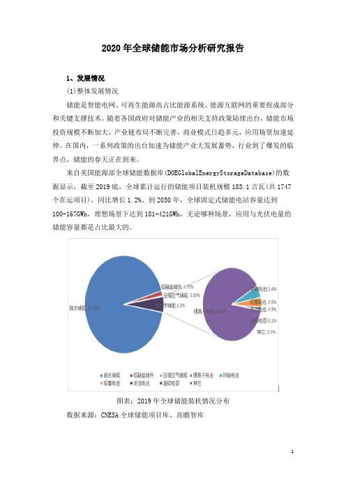 2020年全球储能市场分析研究报告