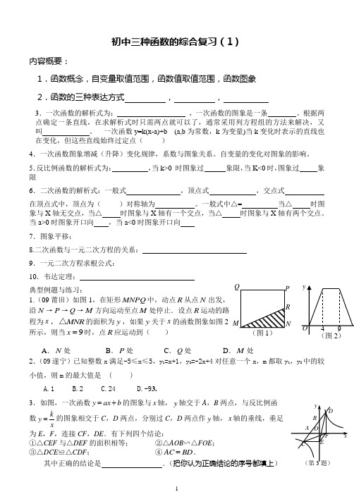 九年级数学一次函数和反比例函数综合题