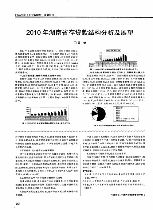 2010年湖南省存贷款结构分析及展望