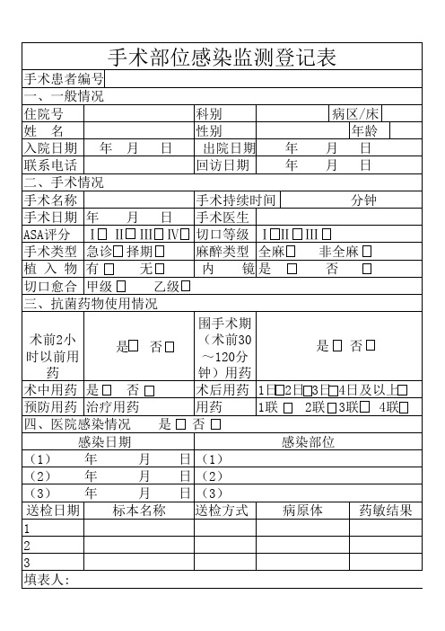 手术院感风险评估表