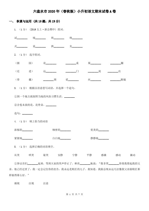 六盘水市2020年(春秋版)小升初语文期末试卷A卷