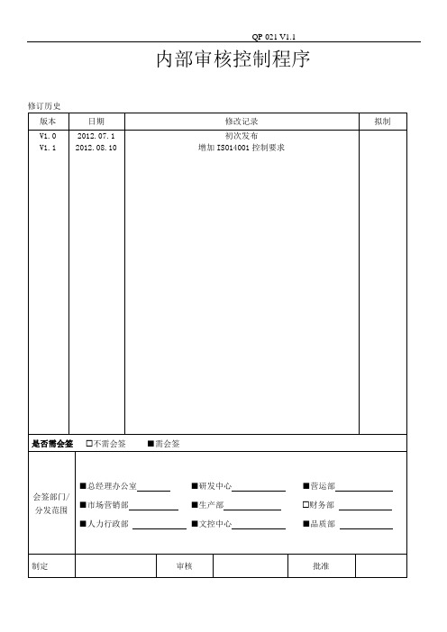 QP-021内部审核控制程序V1.0