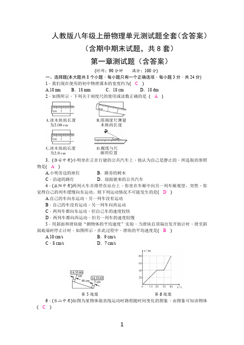 人教版八年级上册物理单元测试题全套(含答案)