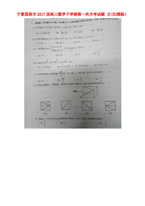 宁夏固原市高三数学下学期第一次月考试题文(扫描版)