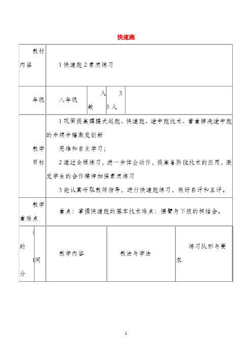 山东省滕州市大坞镇大坞中学八年级体育《快速跑》教案