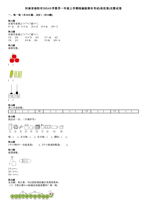 河南省南阳市2024小学数学一年级上学期统编版期末考试(培优卷)完整试卷