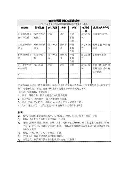 分数的意义资源应用计划表