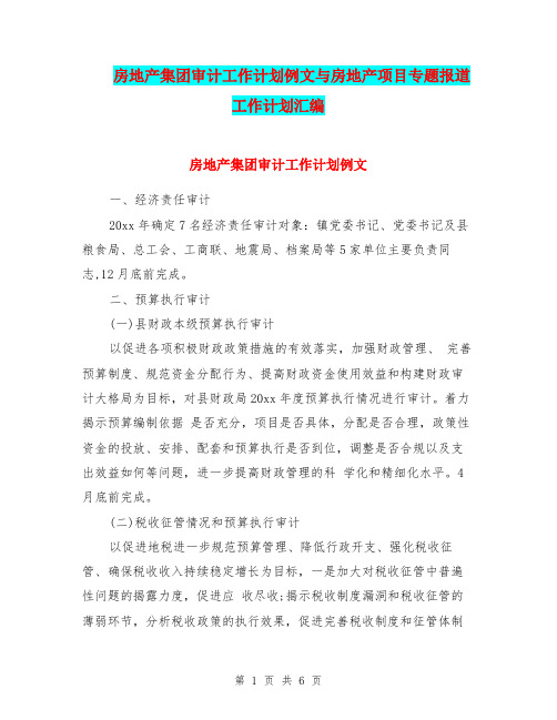 房地产集团审计工作计划例文与房地产项目专题报道工作计划汇编.doc