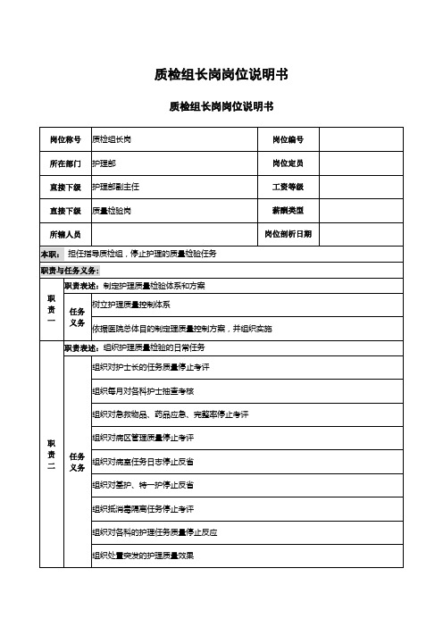 质检组长岗岗位说明书