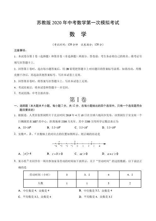 2020年苏教版中考数学第一次模拟考试及答案