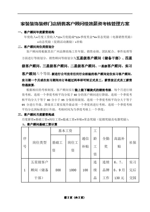 家装装饰装修门店销售客户顾问绩效薪资考核管理方案