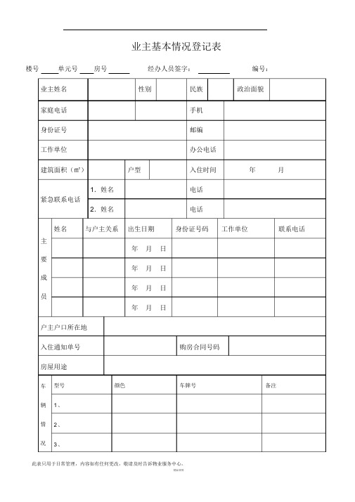 交房表格汇总