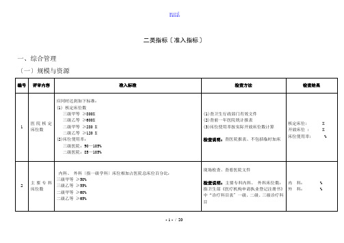 三级综合医院二类指标准入指标