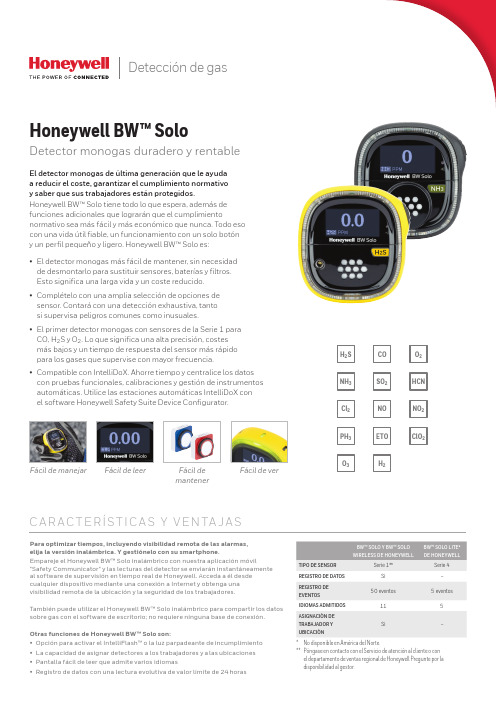 Honeywell BW Solo - 无线气体检测器说明文档说明书