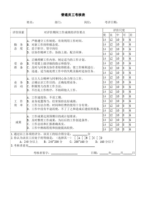 普通员工考核表