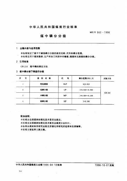 MTT 562-1996 煤中磷分分级