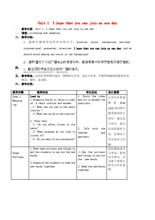 外研版八年级英语下册 Module 10 Unit 1 I hope that you can join us one day教案