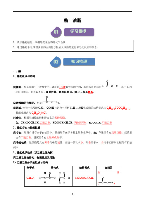 高中化学选择性必修三教案讲义：酯、油脂(教师版)