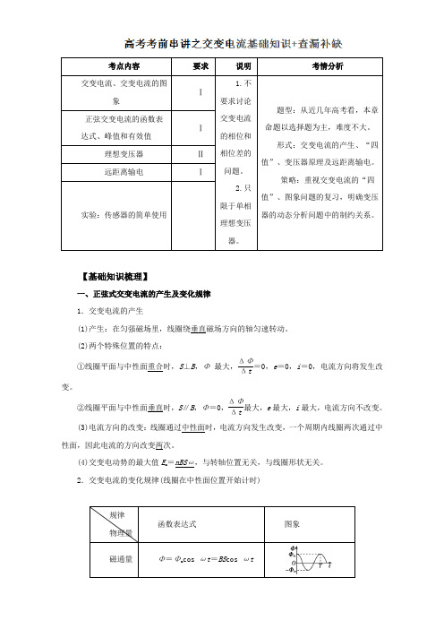 2018届全国卷高考物理考前复习大串讲基础知识及查漏补缺复习资料专题12 交变电流基础知识含解析