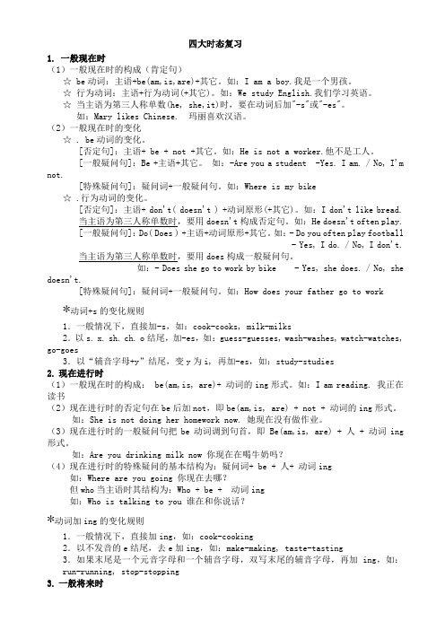 小学六年级英语语法四大时态句式转换