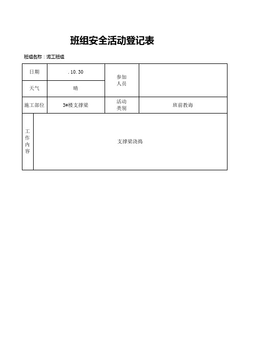 泥工班组安全活动记录表样本