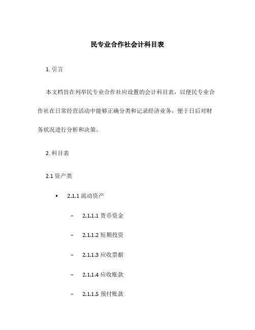 民专业合作社会计科目表