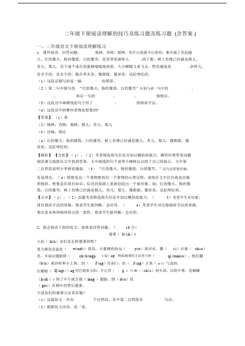 二年级二年级下册阅读理解的技巧及练习题及练习题(含答案).docx