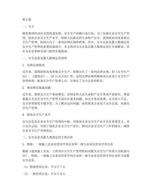 安全总监设置人数规定(3篇)