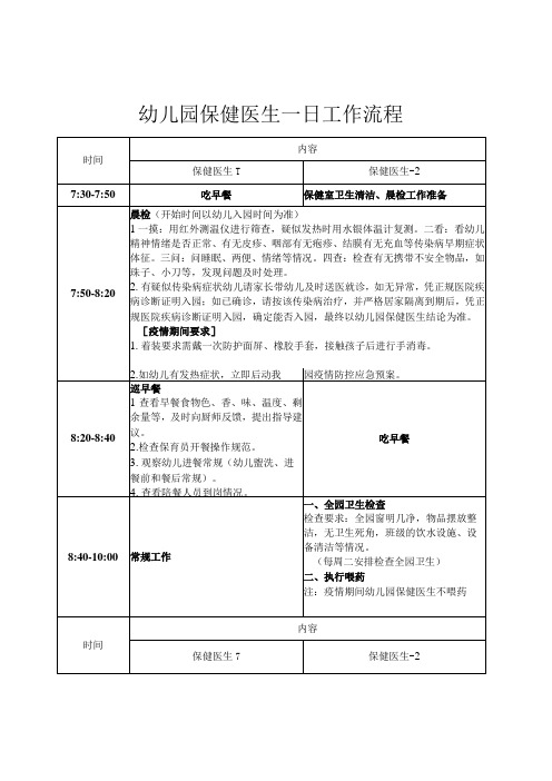 幼儿园保健医生一日工作流程